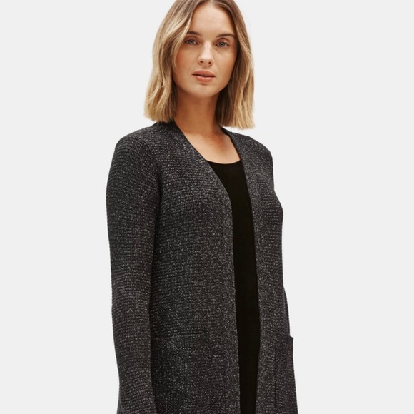 Eileen Fisher Merino Sparkle Long Cardigan Black Size PP NWT - Picture 2 of 9